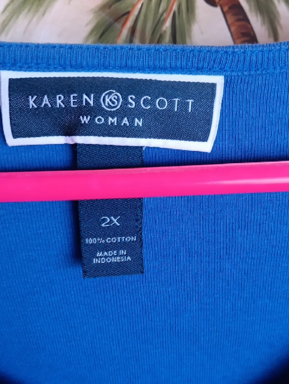 Karen Scott Royal Blue V-Neck Long Sleeve Top with Embellished Neckline 2x - Picture 2 of 4
